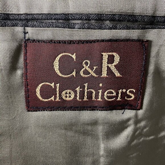 C&R Clothiers 2 Piece Suit 44R/36W Grey Pinstripe 2 Button Single Vent Jacket - Picture 2 of 16